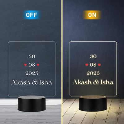 Personalized Couple Name LED Night Lamp Custom with Name & Date Unique Gift for Anniversary, Wedding, Marriage, Valentine Day, Birthday Warm White Light (Date & Name)